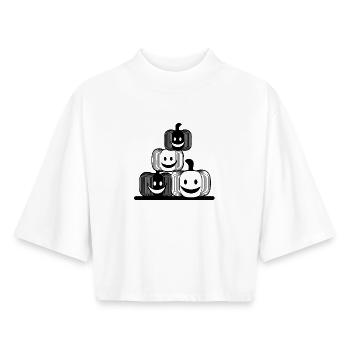 Vier lachende Kürbisse im minimalistischen Stil - Boxy Frauen Recyceltes 1/2 Sleeved T-Shirt by Stanley/Stella - Weiß - Vorne - AI Model Female 172 dark (172cm)