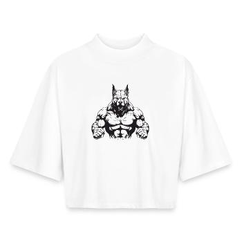 Culturisme canin - T-shirt femme coupe boxy recyclé manches mi-longues Stanley/Stella - blanc - Devant - AI Model Female 172 dark (172cm)