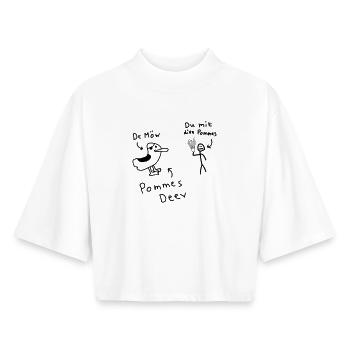 Pommes Deev Möw Dieb Möwe Plattdeutsch - Boxy Frauen Recyceltes 1/2 Sleeved T-Shirt by Stanley/Stella - Weiß - Vorne - AI Model Female 172 dark (172cm)