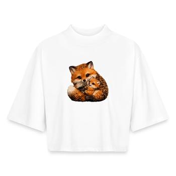 Fox and little one hug illustration - Boxy Women's Recycled 1/2 Sleeved T-Shirt by Stanley/Stella - white - Front - AI Model Female 172 dark (172cm)