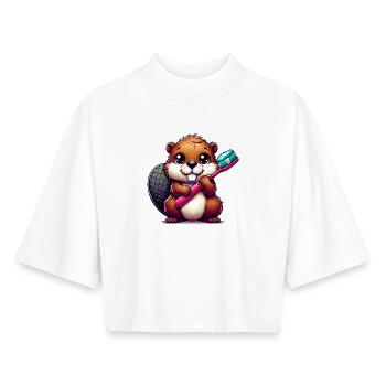 Bieber - Boxy Frauen Recyceltes 1/2 Sleeved T-Shirt by Stanley/Stella - Weiß - Vorne - AI Model Female 172 dark (172cm)