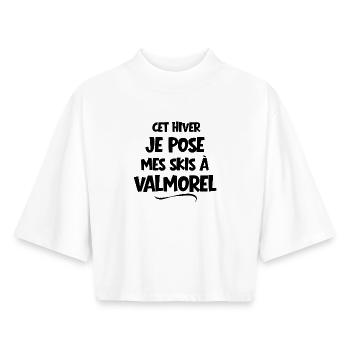 skier, domaine skiable, station de ski - T-shirt femme coupe boxy recyclé manches mi-longues Stanley/Stella - blanc - Devant - AI Model Female 172 dark (172cm)