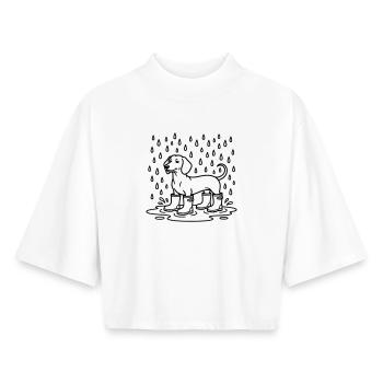 Dachshund In The Rain Funny Wellington Boots - Boxy Women's Recycled 1/2 Sleeved T-Shirt by Stanley/Stella - white - Front - AI Model Female 172 dark (172cm)