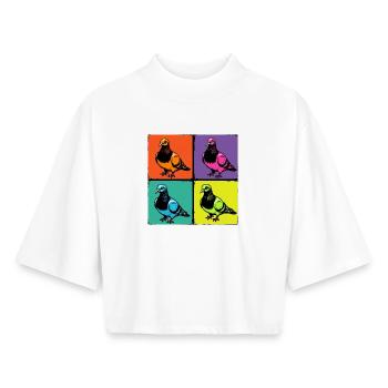 Colorful pigeons - Boxy Women's Recycled 1/2 Sleeved T-Shirt by Stanley/Stella - white - Front - AI Model Female 172 dark (172cm)