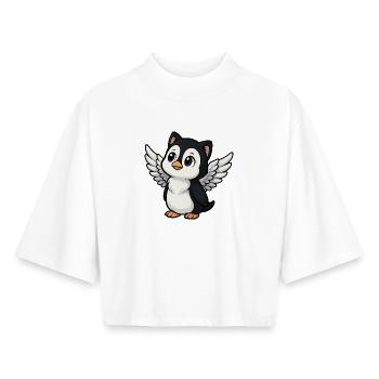 Mignon pingouin chat ange avec oreilles de chat sacré - T-shirt femme coupe boxy recyclé manches mi-longues Stanley/Stella - blanc - Devant - AI Model Female 172 dark (172cm)