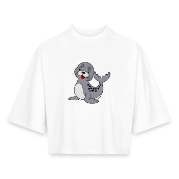 seal - Boxy Women's Recycled 1/2 Sleeved T-Shirt by Stanley/Stella - white - Front - AI Model Female 172 dark (172cm)
