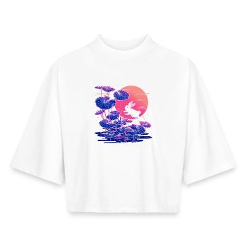 Neonhasen-Lotuswald im Abendlicht - Boxy Frauen Recyceltes 1/2 Sleeved T-Shirt by Stanley/Stella - Weiß - Vorne - AI Model Female 172 dark (172cm)