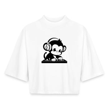 DJ Affe mit Kopfhörern - Boxy Frauen Recyceltes 1/2 Sleeved T-Shirt by Stanley/Stella - Weiß - Vorne - AI Model Female 172 dark (172cm)