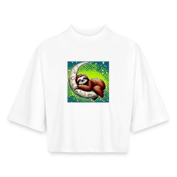 La paresse dort sur la Lune - T-shirt femme coupe boxy recyclé manches mi-longues Stanley/Stella - blanc - Devant - AI Model Female 172 dark (172cm)