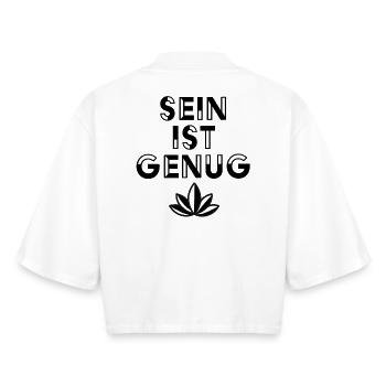 Être suffit – Esthétique minimaliste du cannabis - T-shirt femme coupe boxy recyclé manches mi-longues Stanley/Stella - blanc - Dos - AI Model Female 172 dark (172cm)