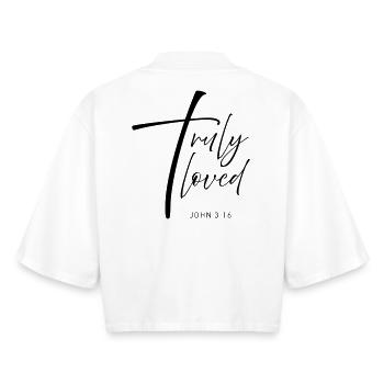 CROSS truly loved - Boxy Frauen Recyceltes 1/2 Sleeved T-Shirt by Stanley/Stella - Weiß - Hinten - AI Model Female 172 dark (172cm)