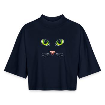 Black cat eyes - Boxy Women's Recycled 1/2 Sleeved T-Shirt by Stanley/Stella - navy - Front - AI Model Female 172 light (172cm)