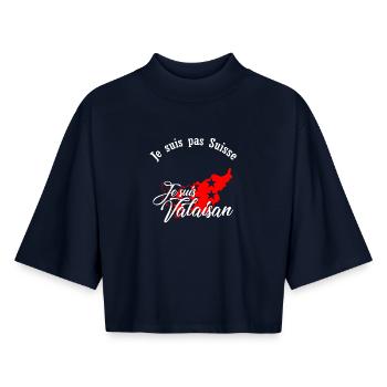Ich bin ein Walliser Carte Valais Rouge - Boxy Frauen Recyceltes 1/2 Sleeved T-Shirt by Stanley/Stella - Navy - Vorne - AI Model Female 172 light (172cm)