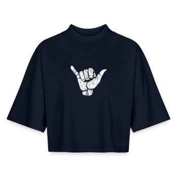 Shaka Handzeichen Hang - Boxy Frauen Recyceltes 1/2 Sleeved T-Shirt by Stanley/Stella - Navy - Vorne - AI Model Female 172 light (172cm)