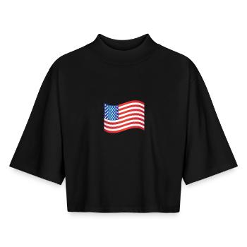 Drapeau américain - T-shirt femme coupe boxy recyclé manches mi-longues Stanley/Stella - noir - Devant - AI Model Female 172 light (172cm)