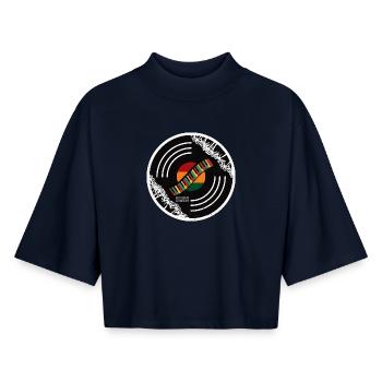 Clavier Sound Circle Rainbow - T-shirt femme coupe boxy recyclé manches mi-longues Stanley/Stella - marine - Devant - AI Model Female 172 light (172cm)