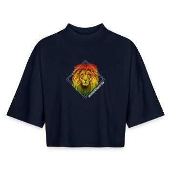 Rainbow lion in square frame - Boxy Women's Recycled 1/2 Sleeved T-Shirt by Stanley/Stella - navy - Front - AI Model Female 172 light (172cm)