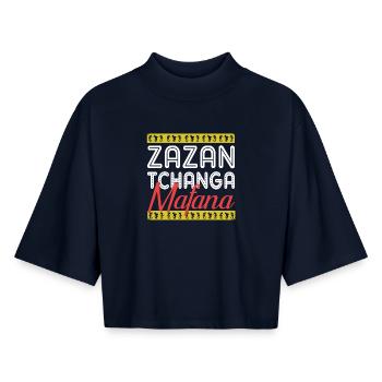 T-SHIRT ZAZAN TCHANGA MAFANA_MAYOTTE - Boxy Frauen Recyceltes 1/2 Sleeved T-Shirt by Stanley/Stella - Navy - Vorne - AI Model Female 172 light (172cm)