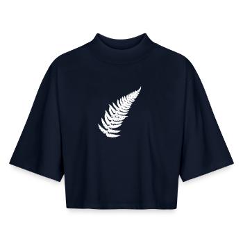 Kontrastierende Farnfeder - Boxy Frauen Recyceltes 1/2 Sleeved T-Shirt by Stanley/Stella - Navy - Vorne - AI Model Female 172 light (172cm)