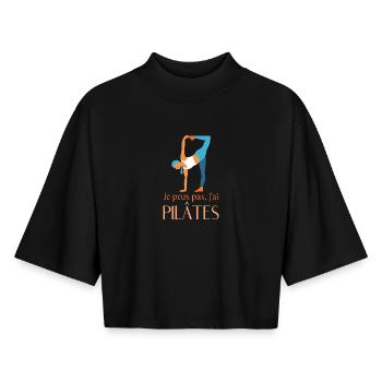Pilates - T-shirt femme coupe boxy recyclé manches mi-longues Stanley/Stella - noir - Devant - AI Model Female 172 light (172cm)