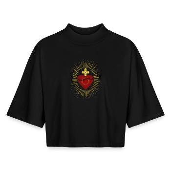 Sacred Heart of Jesus - Boxy Women's Recycled 1/2 Sleeved T-Shirt by Stanley/Stella - black - Front - AI Model Female 172 light (172cm)
