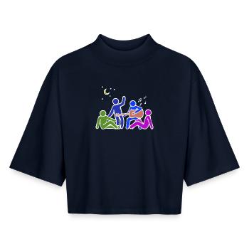 Amitié Buddy Meilleurs Amis - T-shirt femme coupe boxy recyclé manches mi-longues Stanley/Stella - marine - Devant - AI Model Female 172 light (172cm)