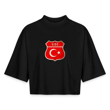 Armoiries du drapeau de la Turquie - T-shirt femme coupe boxy recyclé manches mi-longues Stanley/Stella - noir - Devant - AI Model Female 172 light (172cm)