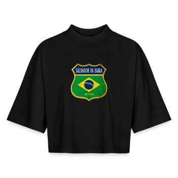 Salvador da Bahia Brazil Coat of Arms Flags Design - Boxy Women's Recycled 1/2 Sleeved T-Shirt by Stanley/Stella - black - Front - AI Model Female 172 light (172cm)