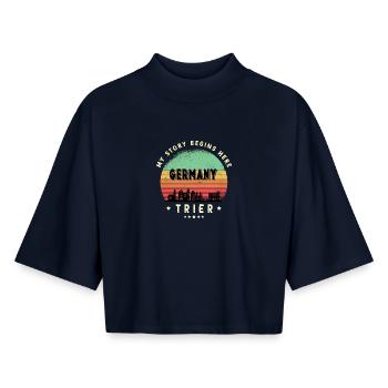 Trier Skyline Design - Boxy Frauen Recyceltes 1/2 Sleeved T-Shirt by Stanley/Stella - Navy - Vorne - AI Model Female 172 light (172cm)