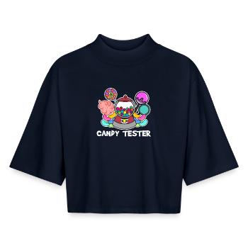 Naschkatzen Spruch Süßigkeiten Bonbon Nachspeise - Boxy Frauen Recyceltes 1/2 Sleeved T-Shirt by Stanley/Stella - Navy - Vorne - AI Model Female 172 light (172cm)