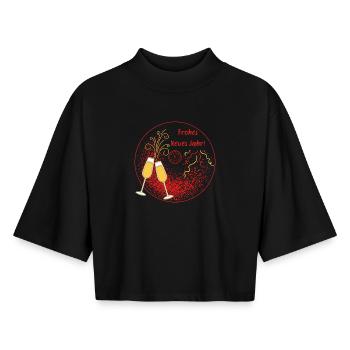 Frohes Neues Jahr Sektgläser Uhr rot gold Ornament - Boxy Frauen Recyceltes 1/2 Sleeved T-Shirt by Stanley/Stella - Schwarz - Vorne - AI Model Female 172 light (172cm)