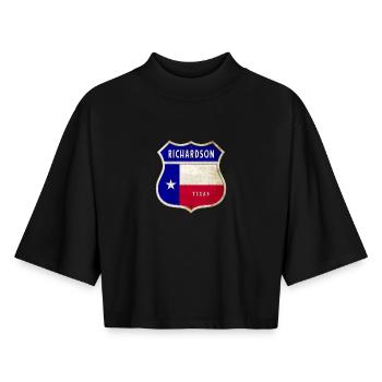 Design du drapeau Richardson Texas Crest - T-shirt femme coupe boxy recyclé manches mi-longues Stanley/Stella - noir - Devant - AI Model Female 172 light (172cm)