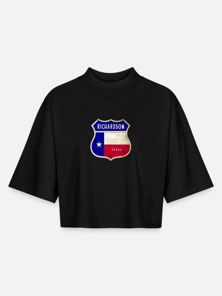 Design du drapeau Richardson Texas Crest - T-shirt femme coupe boxy recyclé manches mi-longues Stanley/Stella - noir