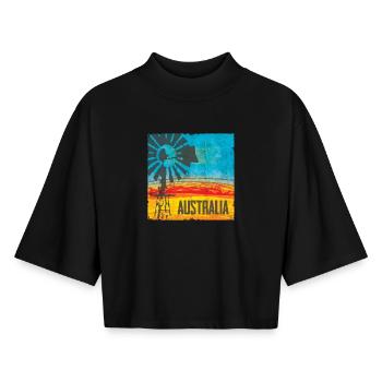 Moulin à vent Australie Vintage Design - T-shirt femme coupe boxy recyclé manches mi-longues Stanley/Stella - noir - Devant - AI Model Female 172 light (172cm)