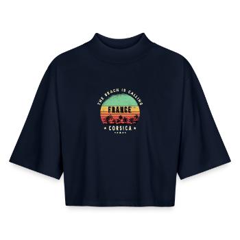 Corsica France palm design - Boxy Women's Recycled 1/2 Sleeved T-Shirt by Stanley/Stella - navy - Front - AI Model Female 172 light (172cm)