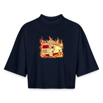 Pompiers Pompiers Pompiers Protection incendie - T-shirt femme coupe boxy recyclé manches mi-longues Stanley/Stella - marine - Devant - AI Model Female 172 light (172cm)