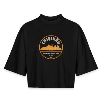 Chisinau Skyline Badge Moldova - Boxy Women's Recycled 1/2 Sleeved T-Shirt by Stanley/Stella - black - Front - AI Model Female 172 light (172cm)