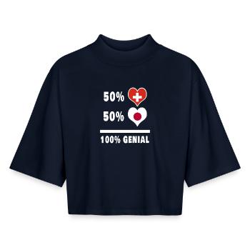 Japan and Switzerland 100% Awesome Flag - Boxy Women's Recycled 1/2 Sleeved T-Shirt by Stanley/Stella - navy - Front - AI Model Female 172 light (172cm)