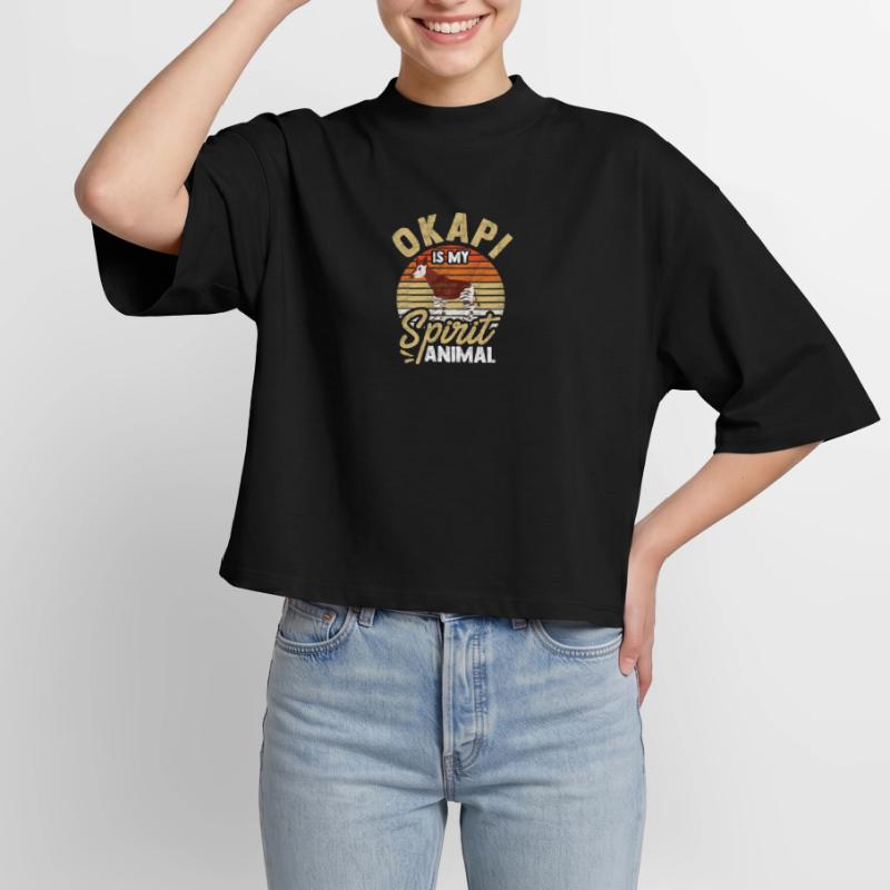 L'okapi est l'animal de mon âme T-shirt femme coupe boxy recyclé manches mi-longues Stanley/Stella