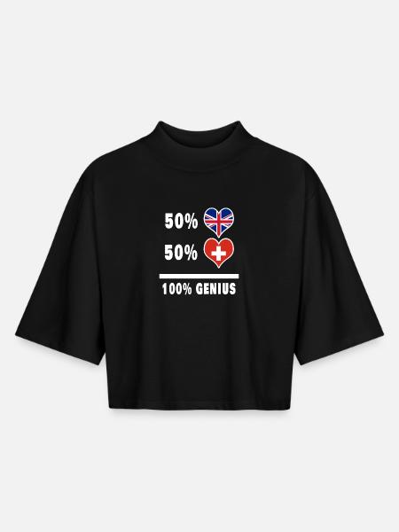 Suisse et Grande-Bretagne 100% Genius Flag - T-shirt femme coupe boxy recyclé manches mi-longues Stanley/Stella - noir