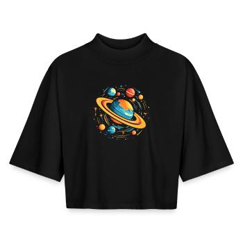 Weltraum-Galaxien-Planeten - Boxy Frauen Recyceltes 1/2 Sleeved T-Shirt by Stanley/Stella - Schwarz - Vorne - AI Model Female 172 light (172cm)
