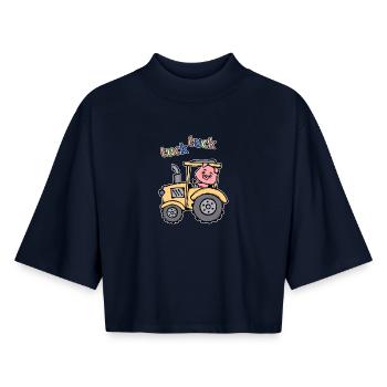 Landwirt Bauernhof Landwirtschaft Traktor Fahrzeug - Boxy Frauen Recyceltes 1/2 Sleeved T-Shirt by Stanley/Stella - Navy - Vorne - AI Model Female 172 light (172cm)