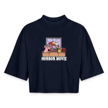 Films Cineaste Movies Movies Cinema Night Déclaration - T-shirt femme coupe boxy recyclé manches mi-longues Stanley/Stella - marine - Devant - AI Model Female 172 light (172cm)