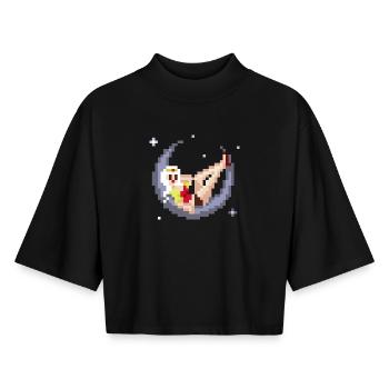 Pixel Pinup: Girl on the Moon - Boxy Women's Recycled 1/2 Sleeved T-Shirt by Stanley/Stella - black - Front - AI Model Female 172 light (172cm)