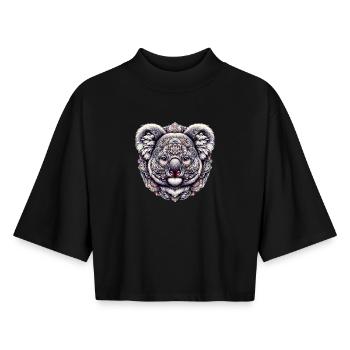 Koala mit Mandalas dekoriert - Boxy Frauen Recyceltes 1/2 Sleeved T-Shirt by Stanley/Stella - Schwarz - Vorne - AI Model Female 172 light (172cm)