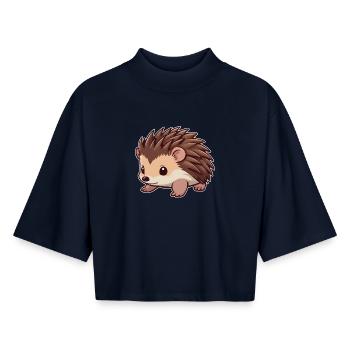 Niedlicher Igel Tier - Boxy Frauen Recyceltes 1/2 Sleeved T-Shirt by Stanley/Stella - Navy - Vorne - AI Model Female 172 light (172cm)