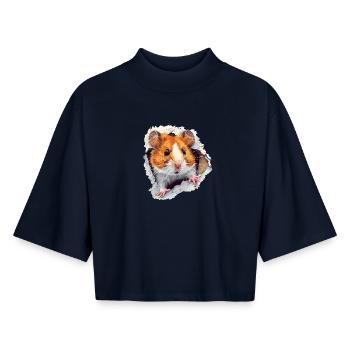 Hamster Hamster Head Golden Hamster Dwarf Hamster - Boxy Women's Recycled 1/2 Sleeved T-Shirt by Stanley/Stella - navy - Front - AI Model Female 172 light (172cm)