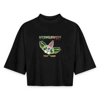 Masque extraterrestre chat sphinx - T-shirt femme coupe boxy recyclé manches mi-longues Stanley/Stella - noir - Devant - AI Model Female 172 light (172cm)