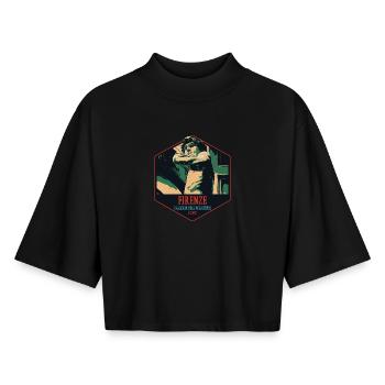Détail Statue de David, Florence, Italie - T-shirt femme coupe boxy recyclé manches mi-longues Stanley/Stella - noir - Devant - AI Model Female 172 light (172cm)