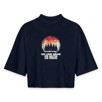 Forester Tree Forestry Statement Woodwork Lumberjack - Boxy Women's Recycled 1/2 Sleeved T-Shirt by Stanley/Stella - navy - Front - AI Model Female 172 light (172cm)
